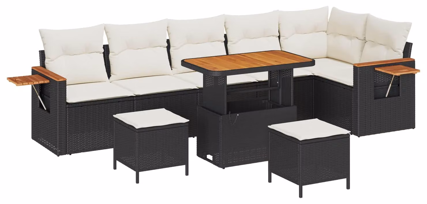 Set Divano da Giardino 9 pcs Nero polyrattan