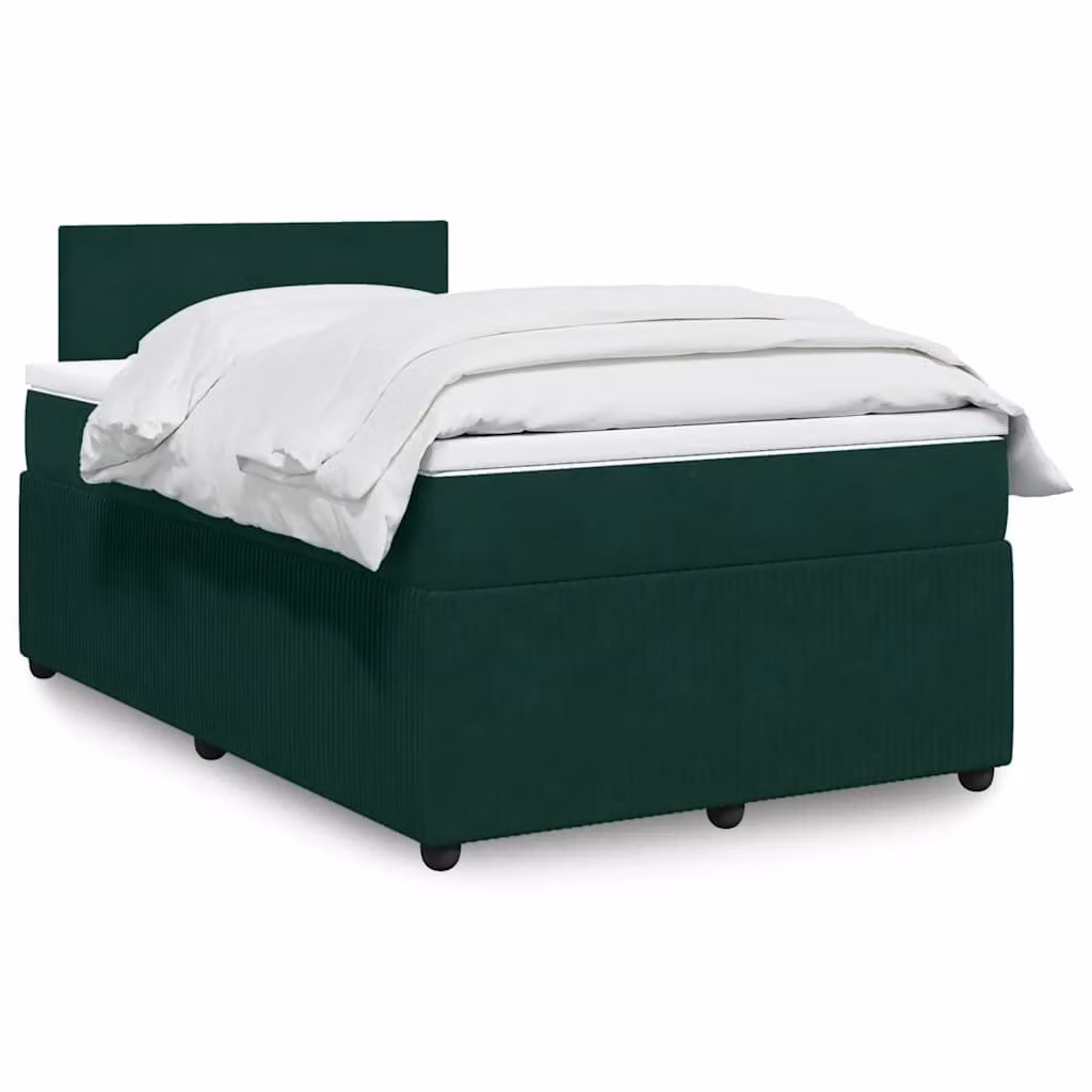 vidaXL Giroletto a Molle con Materasso in Velluto Verde Scuro e Bianco L/P/H: 120 x 200 cm – 1
