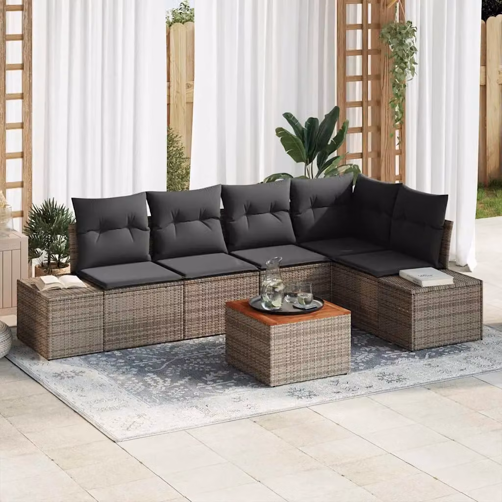 Set Divano da Giardino vidaXL 6 Pezzi a Forma di L Grigio con Tavolino e Cuscini in Polyrattan e Acciaio – 1