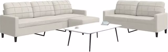 Set di divani moderno vidaXL in velluto beige composto da divano a 3 posti, divano a 2 posti e pouf con cuscini inclusi