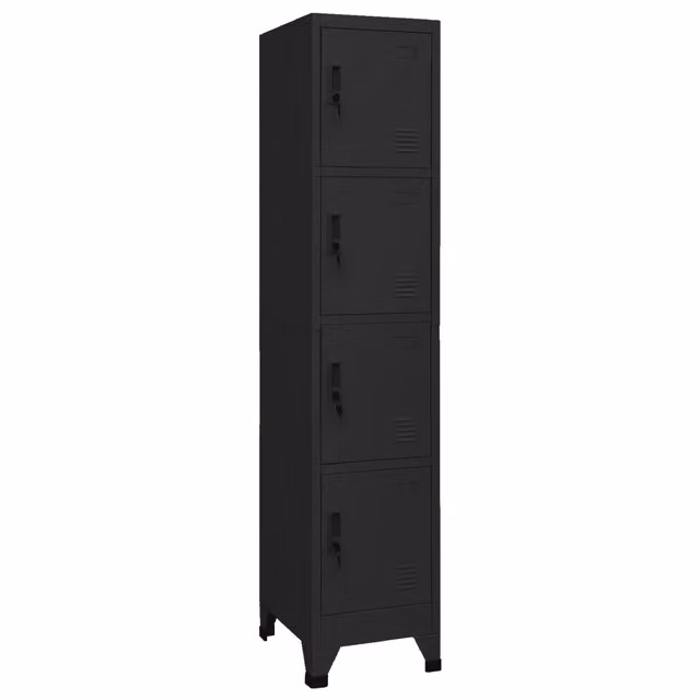 Armadietto da ufficio moderno HELLOSHOP26 in metallo nero opaco con ante a battente e serratura L/P/H: 38 x 15 x 180 cm