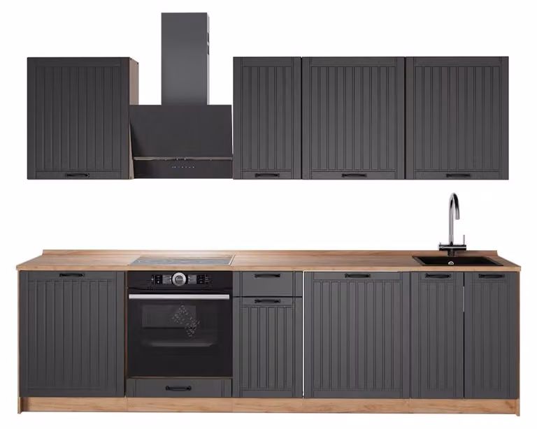 Cucina componibile Vicco Fame-Line Grigio scuro/Rovere dorato 280 cm, PL Rovere, Model 64193