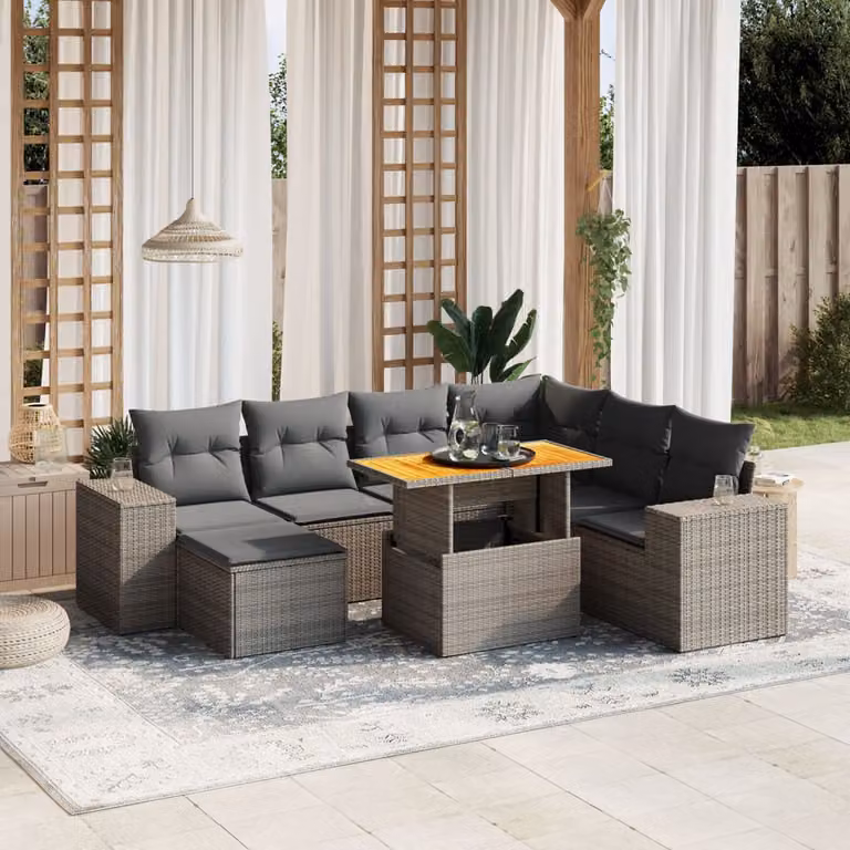 vidaXL Set Divano da Giardino 8 pz in Polyrattan Grigio con Cuscini e Tavolino