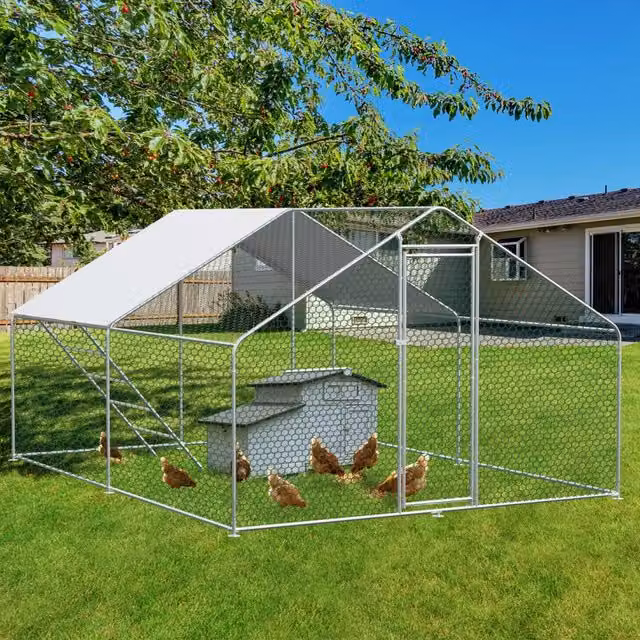 Recinto per Animali Domestici Minimal in Metallo Argento con Serratura di Sicurezza e Telo PE Impermeabile L: 4 m, P: 3 m, H: 2 m