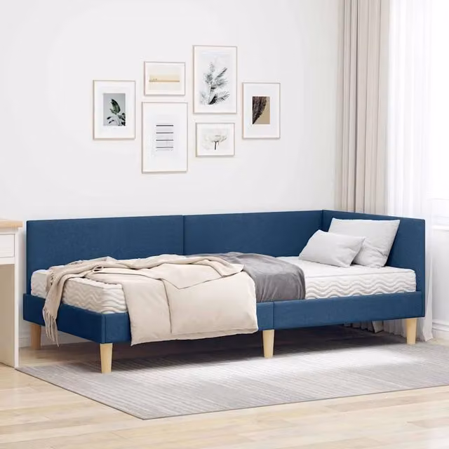 Struttura Letto Angolare con Materasso Altro 2 pz-Giroletto con materasso Blu Tessuto 679556