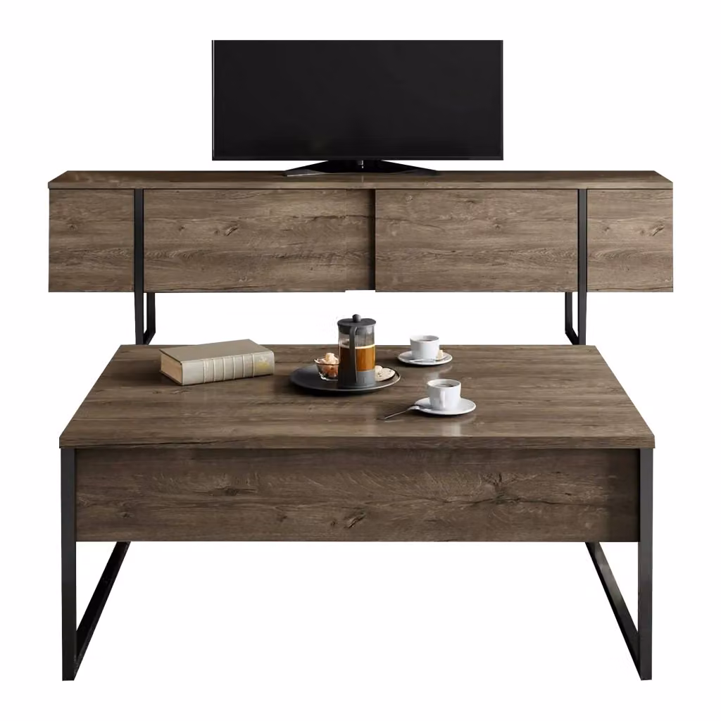Set di mobili da soggiorno modulabile DMORA moderno in legno marrone e nero – 2