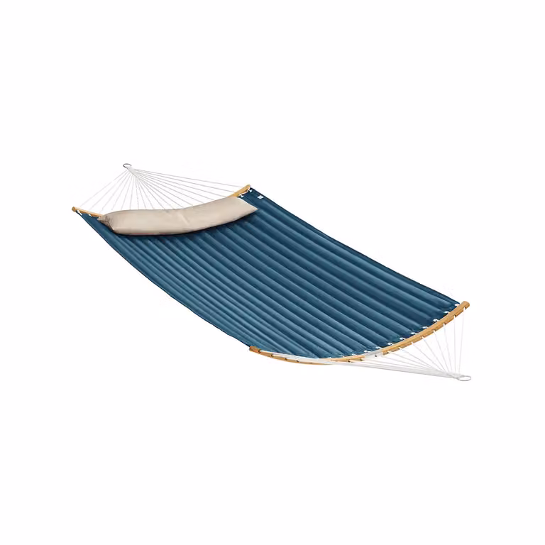 Amaca Doppia Imbottita Trapuntata con Barre di Allargamento, Blu + Beige