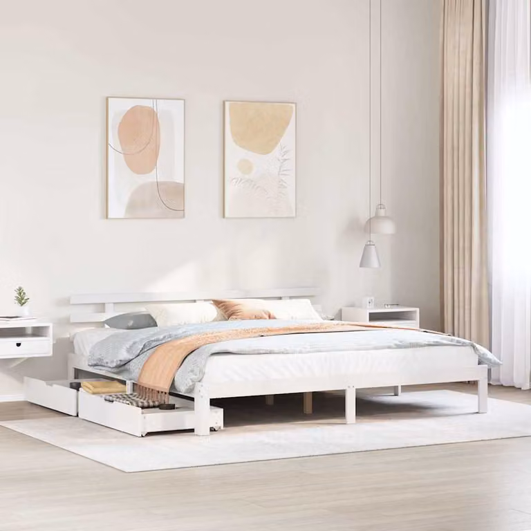 vidaXL Giroletto con Cassetti in Legno Massello di Pino Bianco L/P/H: 180 x 200 x 183,5 cm