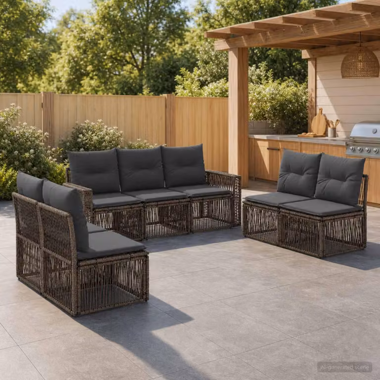 Maison Exclusive - Set da giardino composto da 7 pezzi. Divano e poltrone in rattan sintetico, colore grigio e grigio scuro
