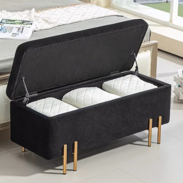 Panca contenitore imbottita nera 100 x 40 x 42 cm