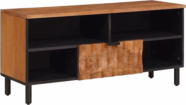 Mobile porta TV moderno in legno di mango naturale con spazio organizzato 100 x 33,5 x 46 cm stile minimalista finitura acacia marrone 02_0057777