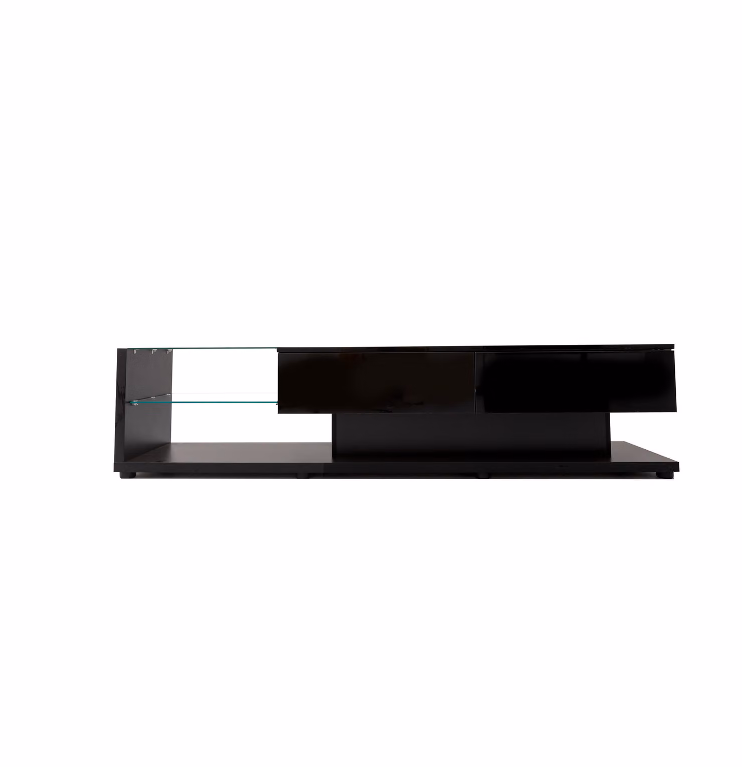 Mobile TV Moderno Aosom con Finitura Lucida Nera, 2 Cassetti, 2 Ripiani in Vetro e Illuminazione LED Integrata, L 170 cm x P 36 cm x H 38 cm – 2