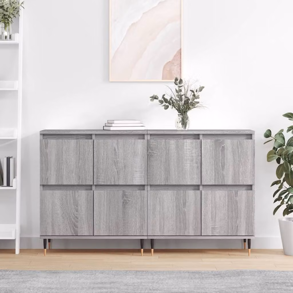 Set di 2 credenze vidaXL in legno multistrato e MDF, colore grigio, L: 120 cm, H: 70 cm, P: 35 cm