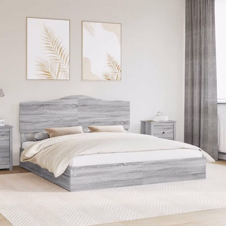 Letto con contenitore e cassetto vidaXL in legno Grigio Sonoma L: 180 cm, P: 200 cm, H: 100 cm