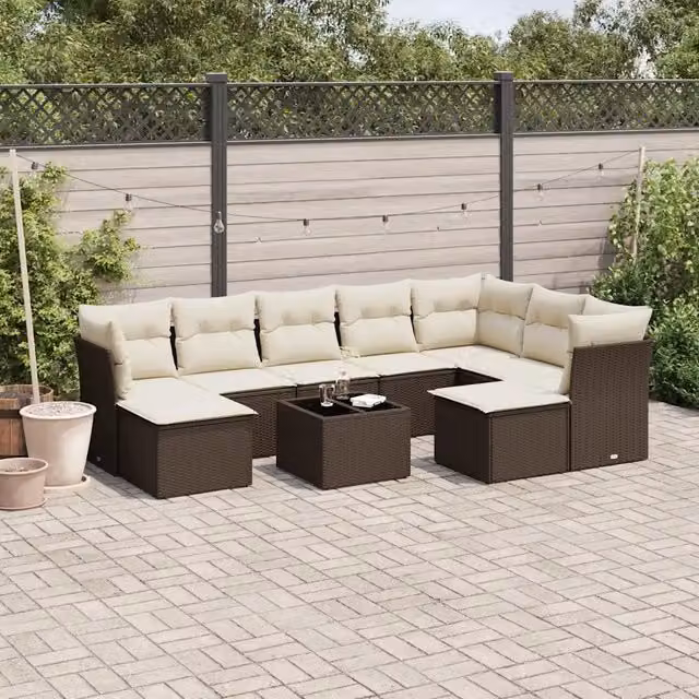 Set Divani da Giardino 10pz con Cuscini in Polyrattan Marrone 3250422