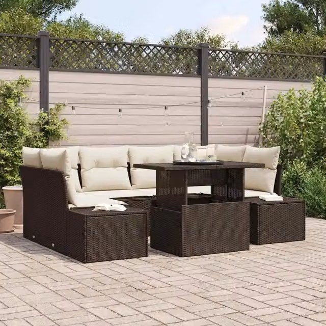 Set Divano da Giardino 7 pz Marrone e Crema 3357851