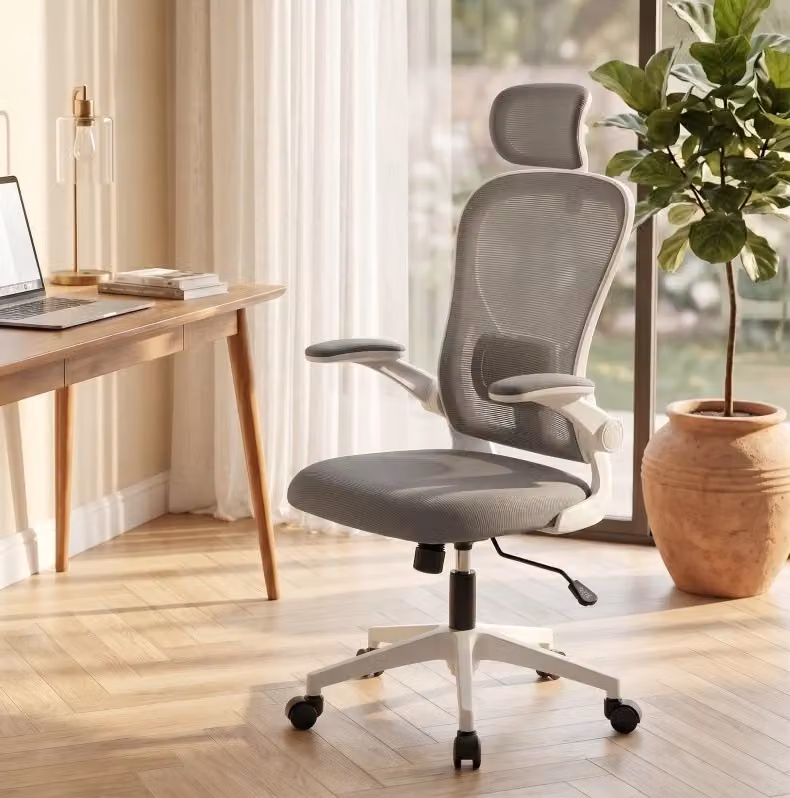 Sedia da ufficio ergonomica moderna grigia con poggiatesta, braccioli e altezza regolabile per casa e ufficio – 2