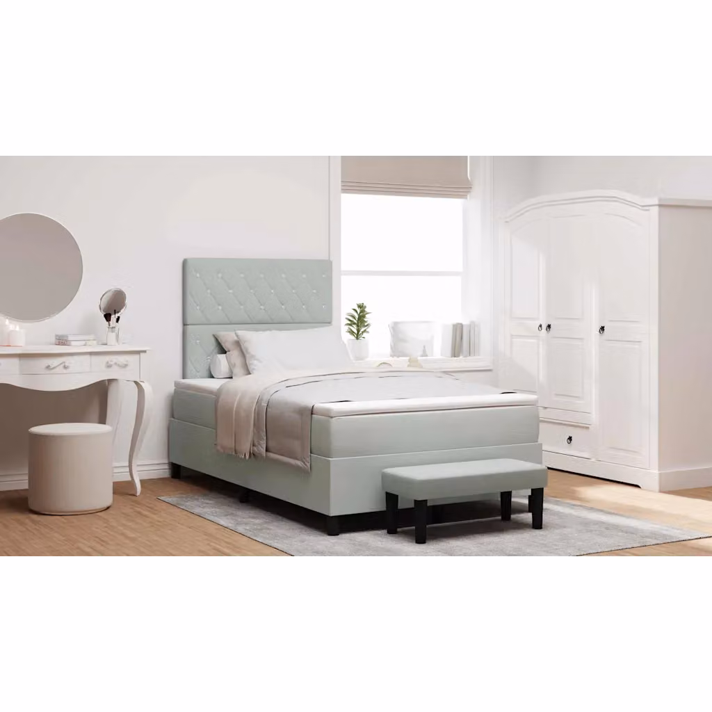 Letto a molle con testiera vidaXL in velluto grigio, L: 120 cm, P: 200 cm, H: 128 cm – 1