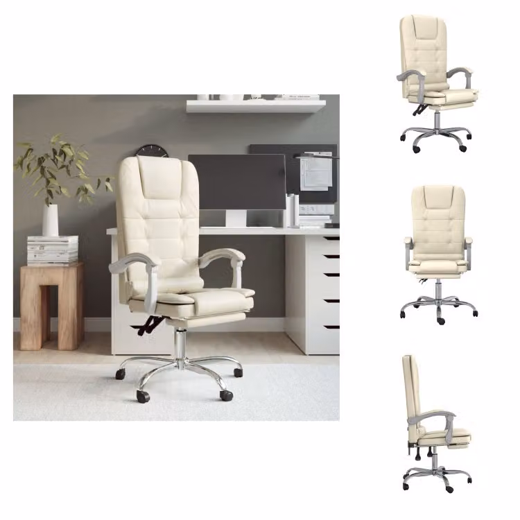 vidaXL Sedia da ufficio con funzione massaggio in Pelle finta crema - Sedie da ufficio