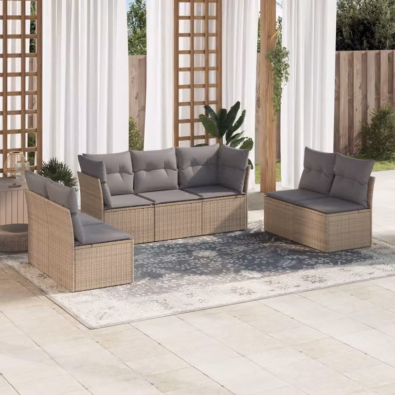 Set di divani da giardino vidaXL 7 pz in polyrattan beige con cuscini imbottiti e coperture rimovibili