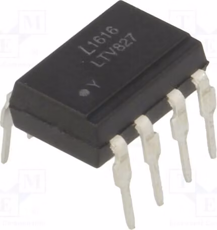 2 optoaccoppiatori a montaggio su circuito stampato (THT), tensione di uscita massima (Uce): 35V, modello LTV-827. Optoaccoppiatori con 2 canali di uscita