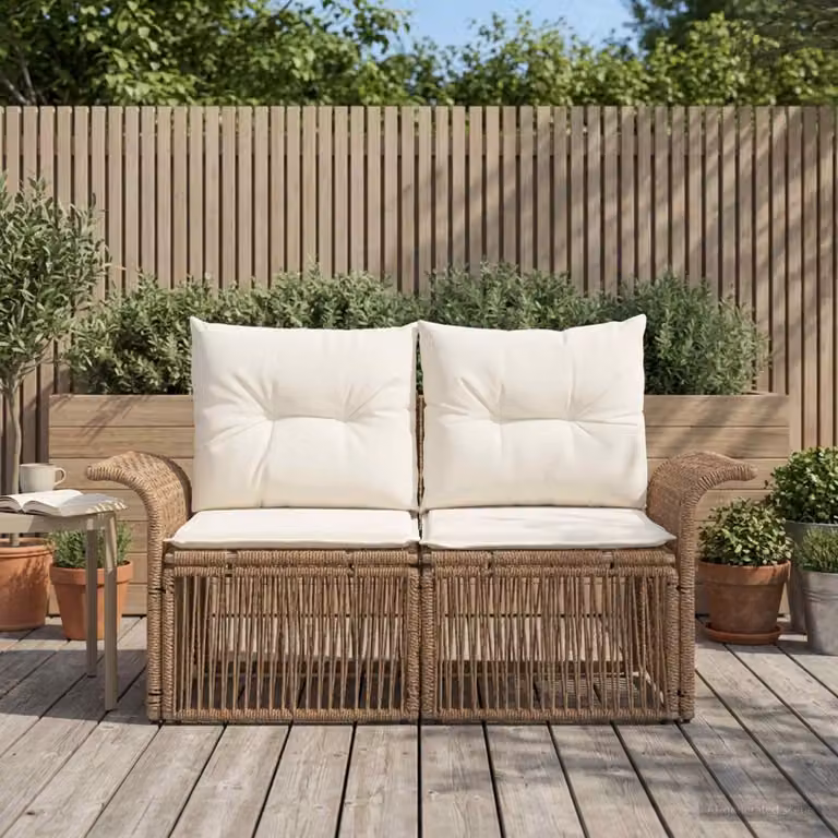 Divano da giardino a 2 posti vidaXL in polyrattan beige con cuscini inclusi