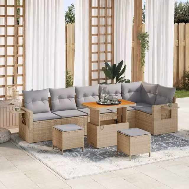 Set Divano da Giardino 9 pz Beige polyrattan 3361767