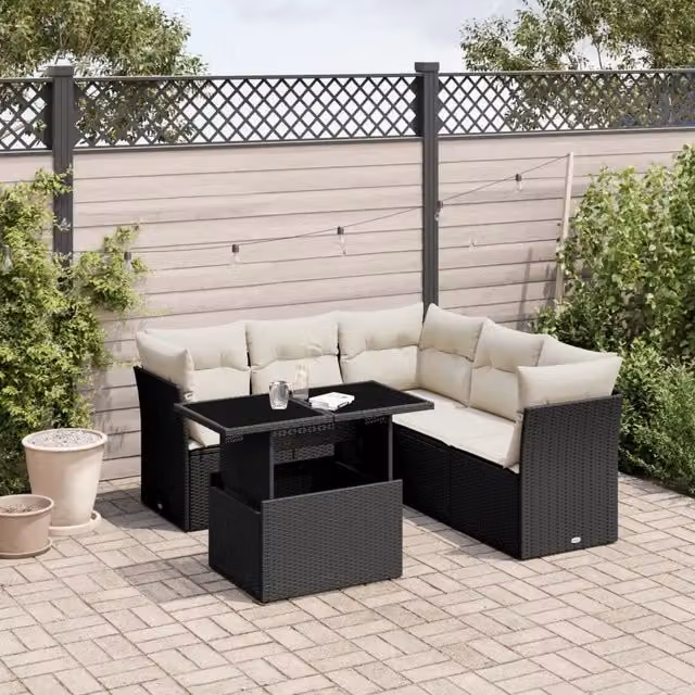 Set Divano da Giardino 6 pz con Cuscini Nero in Polyrattan 3266576