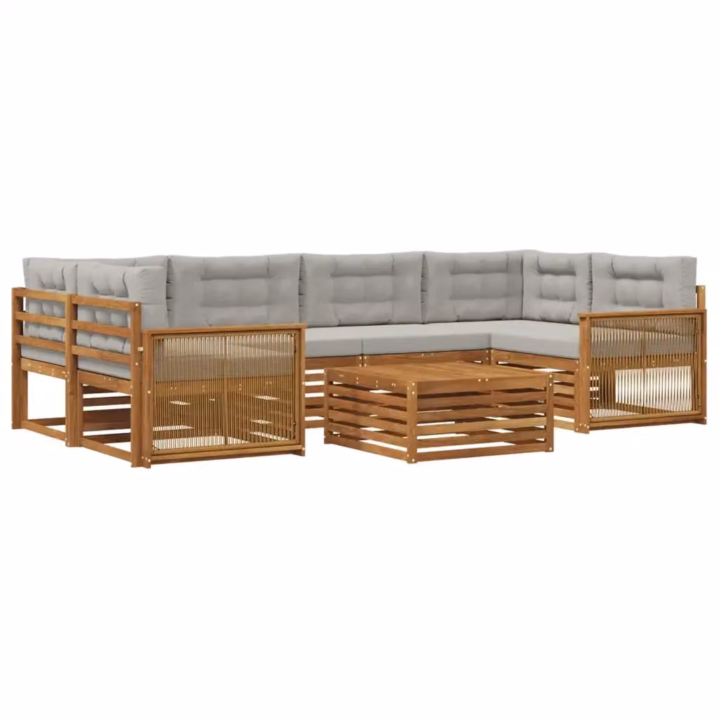Set di divani da esterno a L con tavolino vidaXL in legno di acacia, beige e grigio – 2