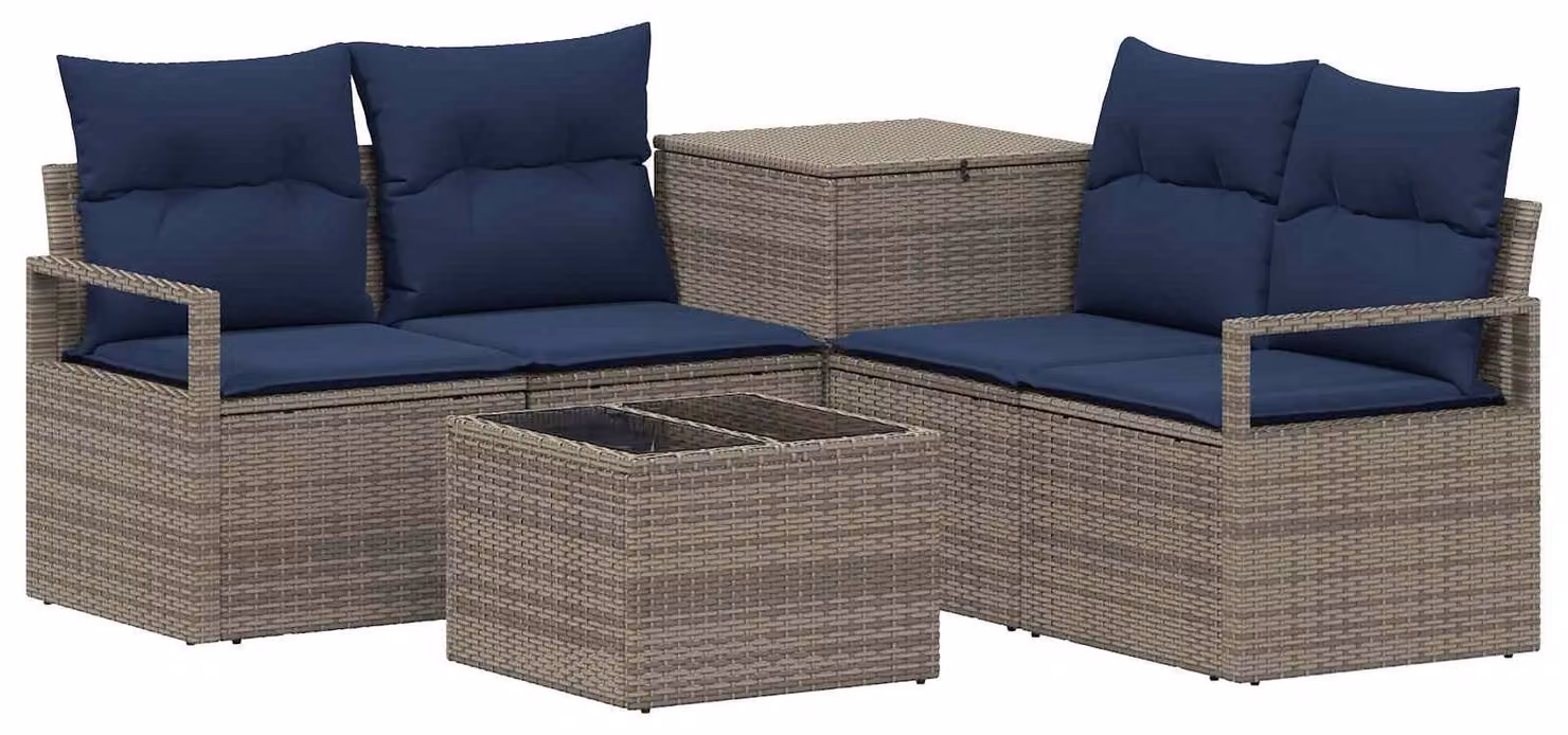 Set di divani da esterno, 6 pezzi, grigio e blu navy, in rattan sintetico e acciaio