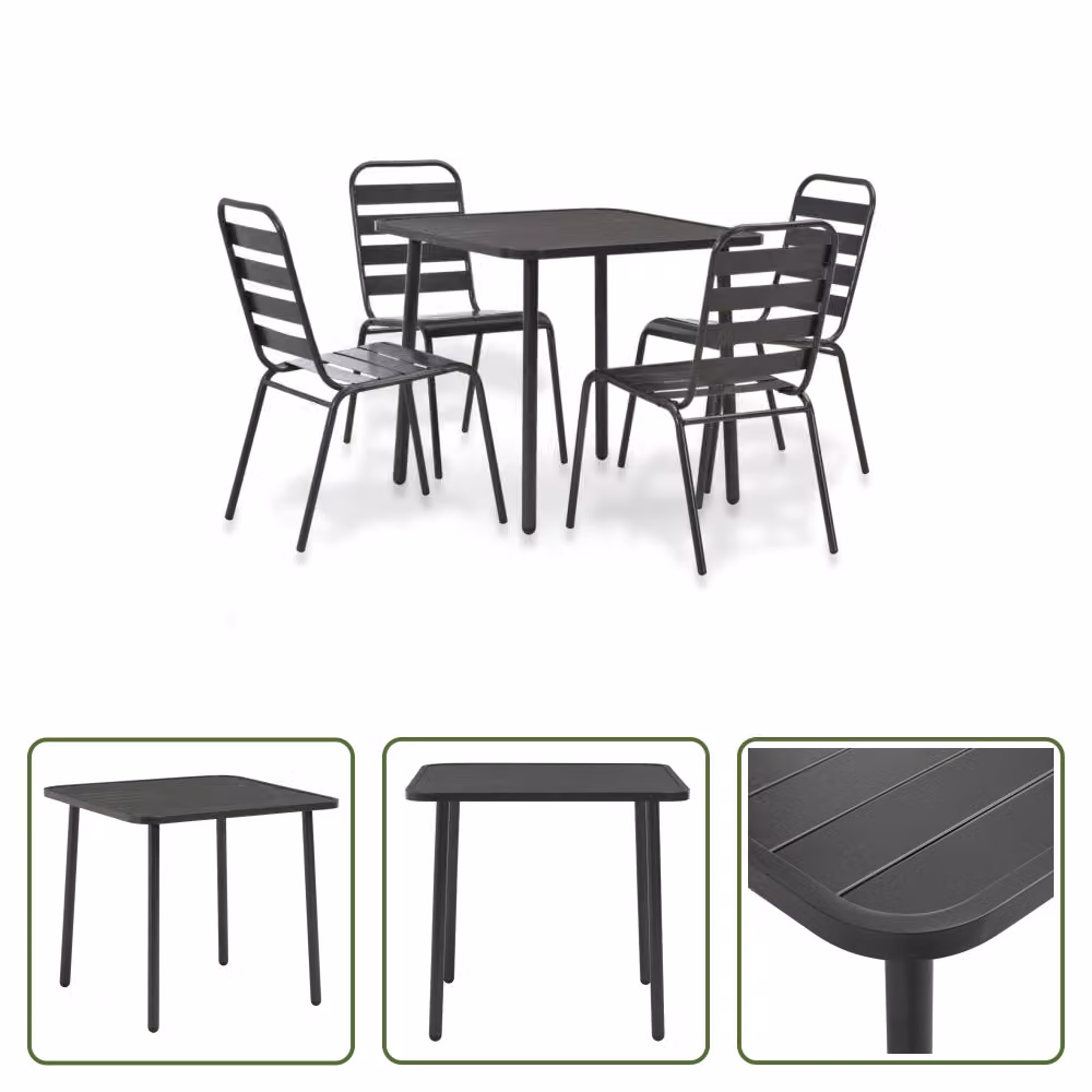 The Living Store Set da pranzo da giardino 5 pezzi in acciaio grigio scuro