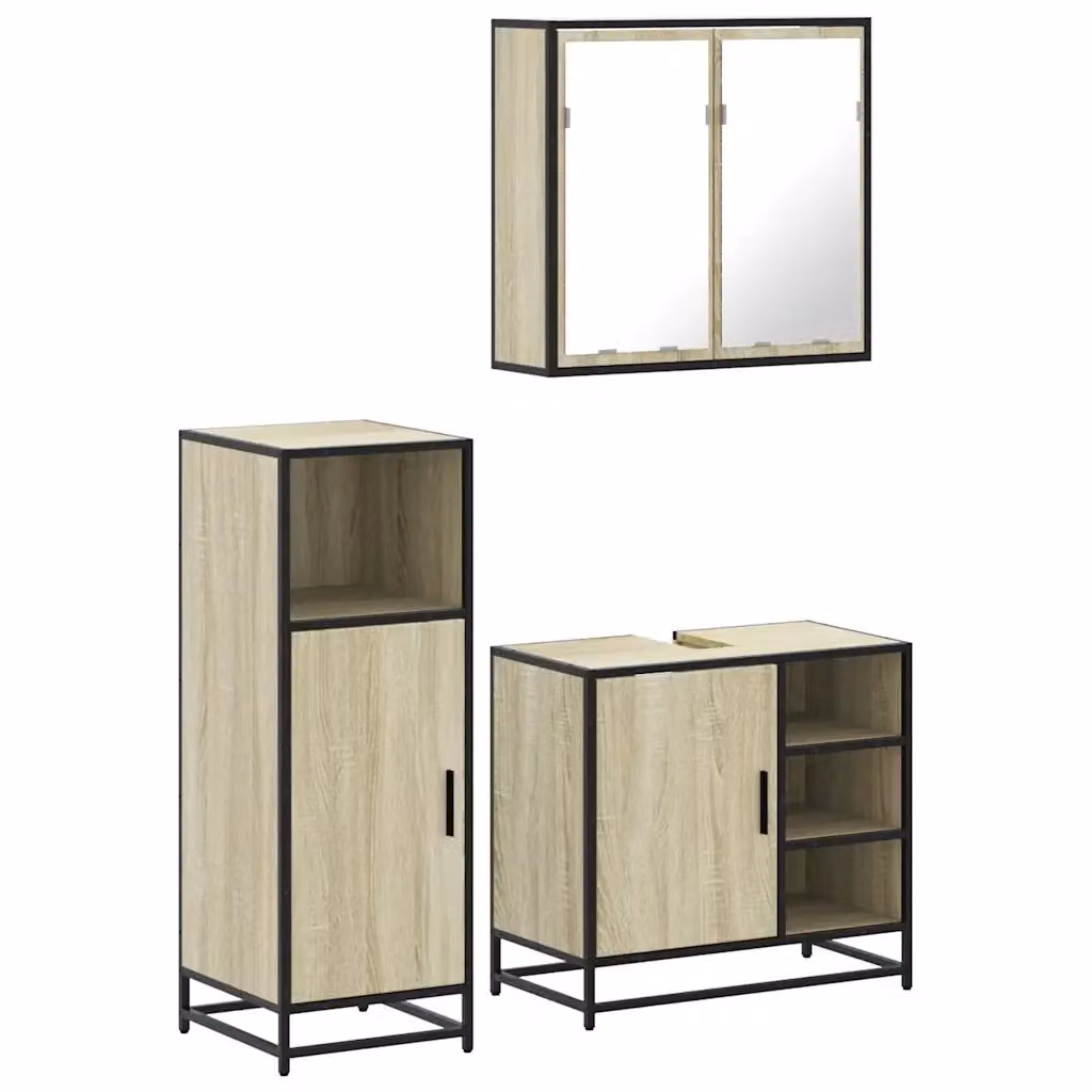 Set di mobili da bagno industrial vidaXL in legno e metallo marrone composto da mobile lavabo, armadietto specchio e mobile laterale – 2