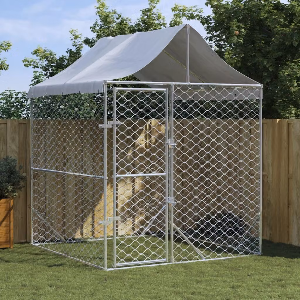 The Living Store Cuccia per cani da esterno con tetto Silver 2x2x2,5 m Acciaio zincato