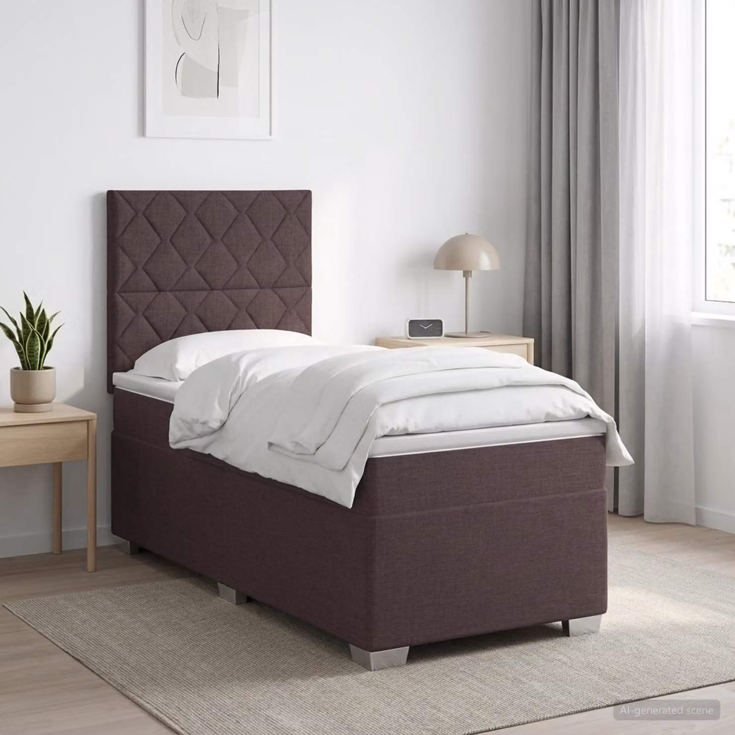 Letto box spring con materasso ibrido vidaXL in tessuto marrone e bianco L/P: 190 x 90 cm