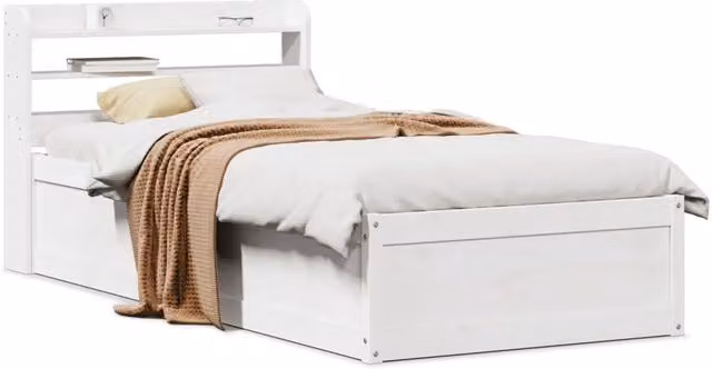 Giroletto con Testiera-Struttura Letto con testiera Bianco 90x190 cm Legno Massello di Pino 387561