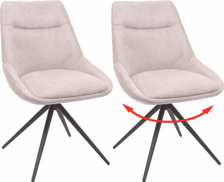 Set di 2 sedie da pranzo MCW-M65, sedia per cucina, sedia con schienale, girevole, con sistema di auto-blocco, struttura in metallo, rivestimento in tessuto/tessuto, colore crema-beige