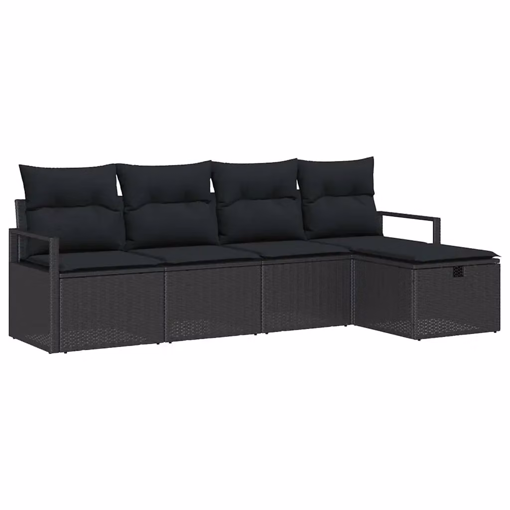Set Divano da Giardino a L vidaXL 5 Pezzi Nero con Cuscini e Tavolino in Polyrattan e Acciaio – 2
