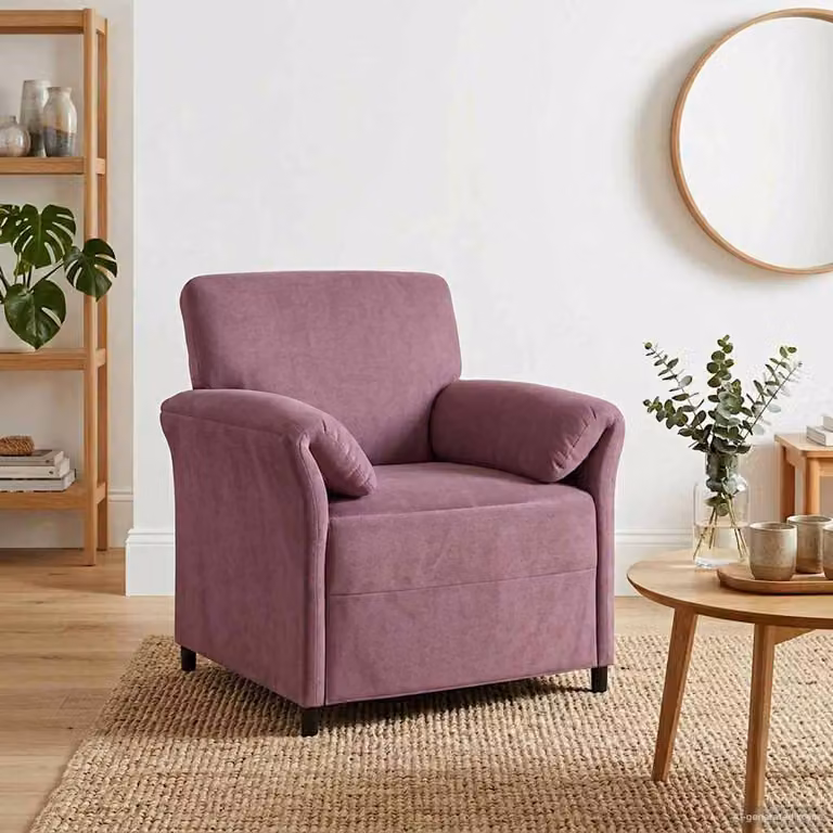 Divano singolo vidaXL in velluto viola con struttura in metallo e braccioli, L: 88 cm, P: 83 cm, H: 95 cm