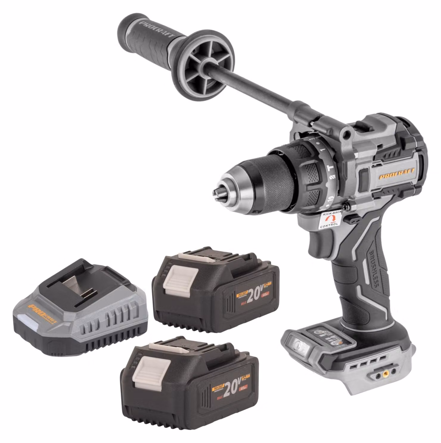 Avvitatore a percussione a batteria ProCraft Industrial CD20C-BB 20 V 120 Nm brushless + 2 batterie da 4,0 Ah + caricabatterie