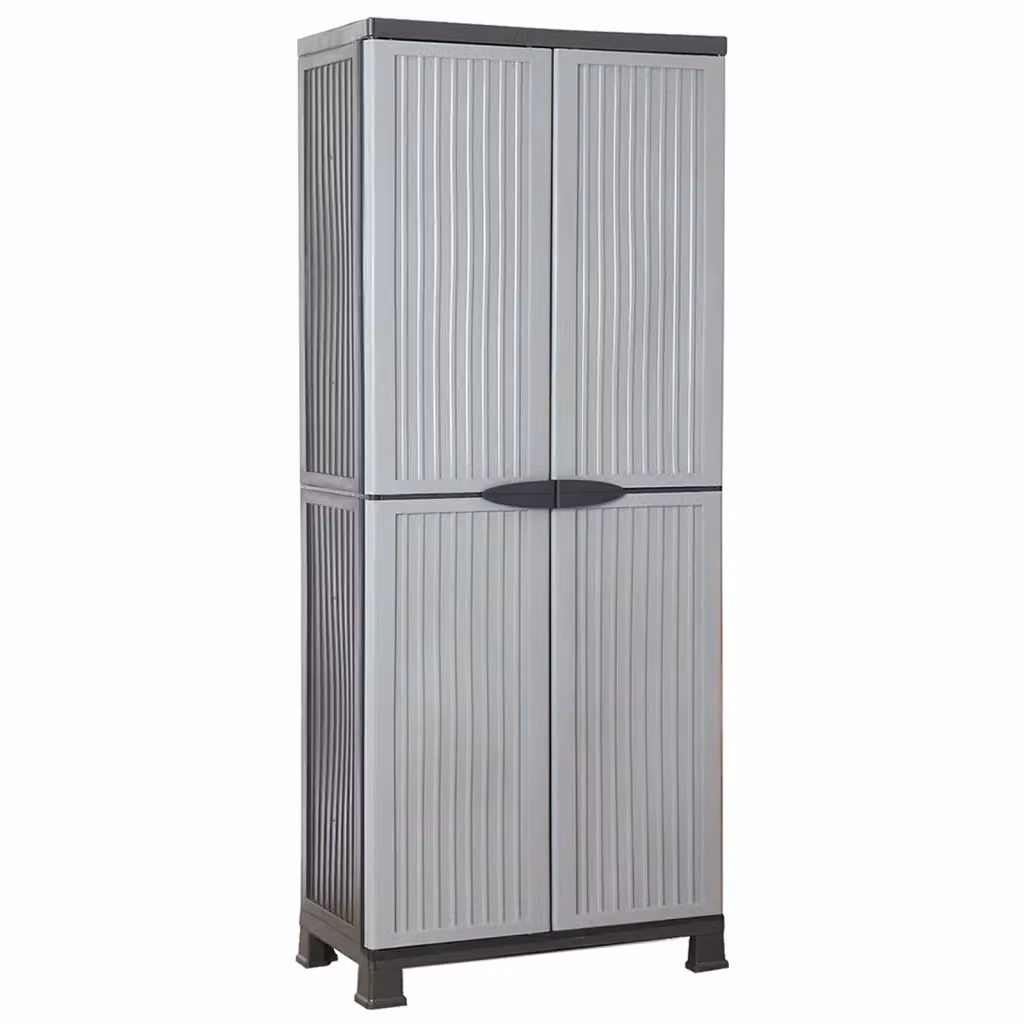 Armadietto a muro vidaXL in plastica grigio opaco con ante a battente e ripiani interni, L: 68 cm, P: 39 cm, H: 171,5 cm – 2