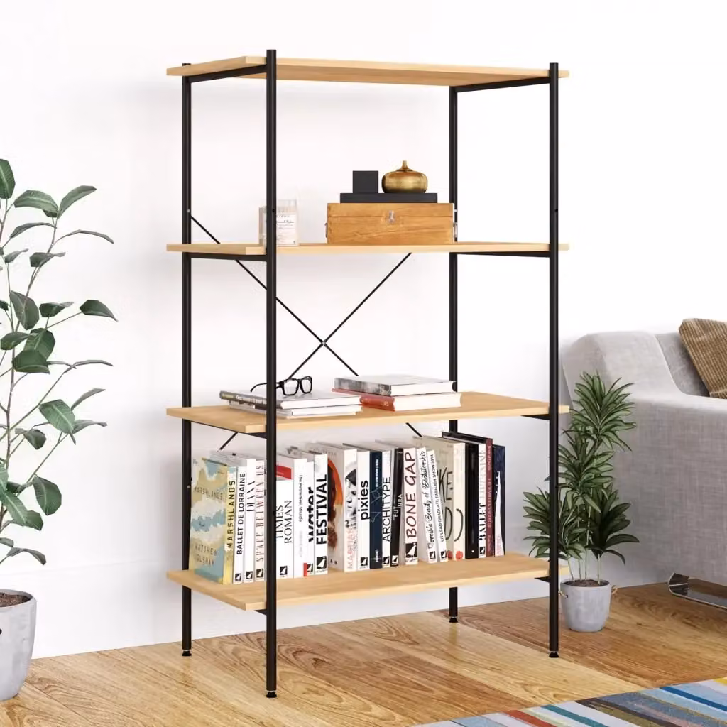 Scaffale con 4 Mensole Design Industrial in Metallo e Legno Nero e Marrone L 80 cm, P 40 cm, H 130 cm – 2