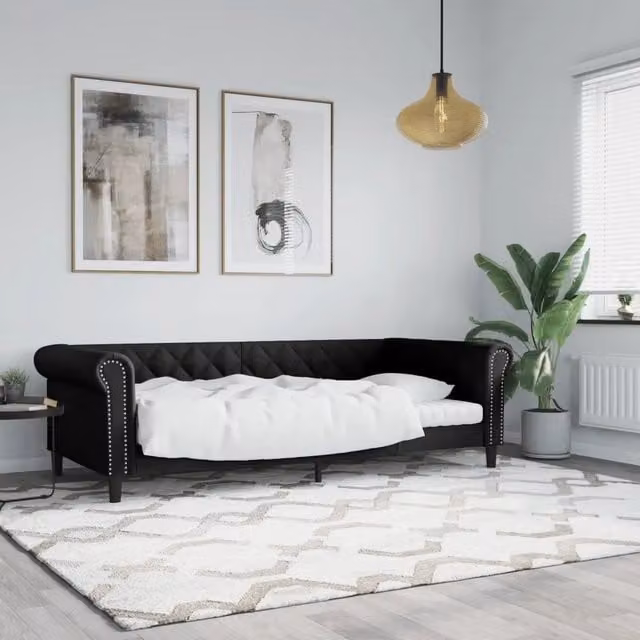 Letto da giorno moderno vidaXL in similpelle nero per camera da letto o soggiorno – 1