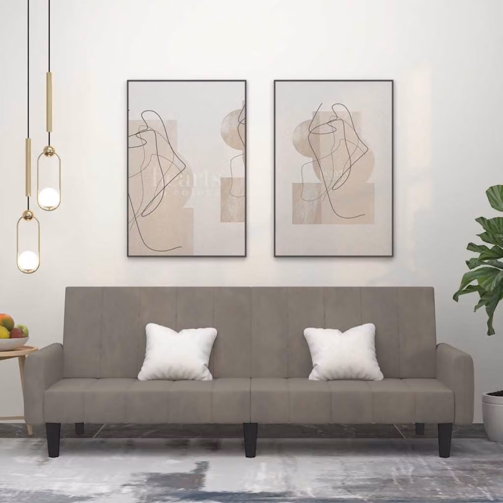 vidaXL Divano Letto Click-Clack in Velluto Grigio con Struttura in Legno Solido e Poggiatesta Regolabile