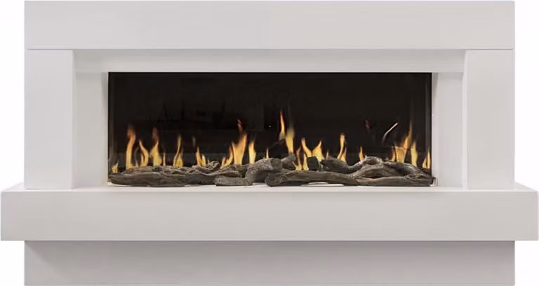 CHEMIN'ARTE - Caminetto elettrico design Linéa bianco da appoggio – Effetto fiamme LED – App WIFI – Riscaldamento programmabile 2000W
