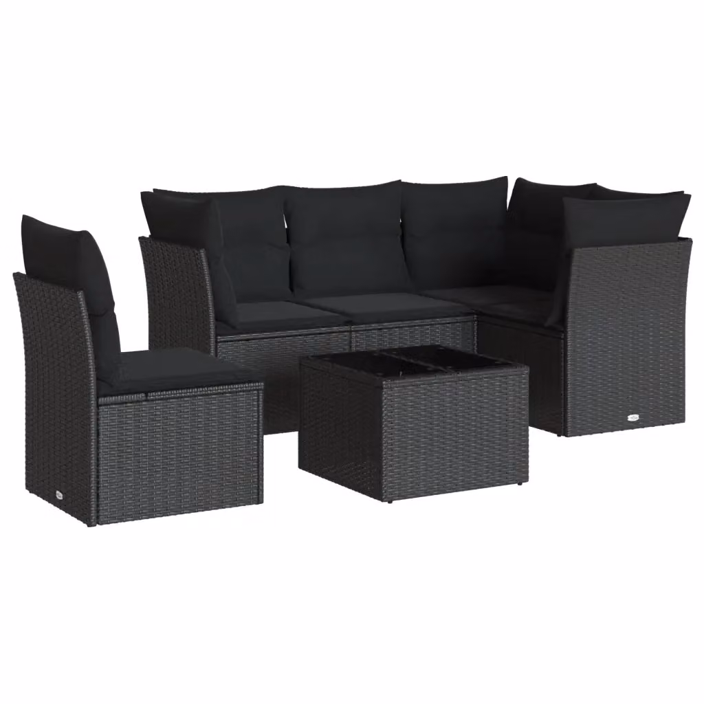 Set Divano da Giardino vidaXL 6 pz in Polyrattan Nero con Cuscini e Tavolino da Esterno – 2
