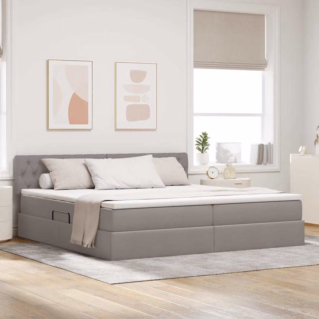 Letto con contenitore e illuminazione LED vidaXL, colore beige, L/P/H: 200 x 200 x 204 cm