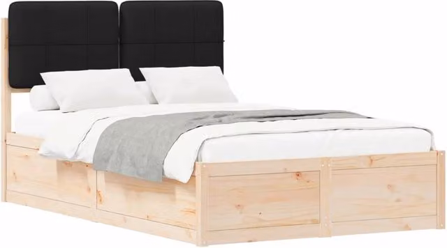 Letto matrimoniale | Letto per adulti | Letto con Testiera Rivestita Nero 120 x 190 cm Pino massello