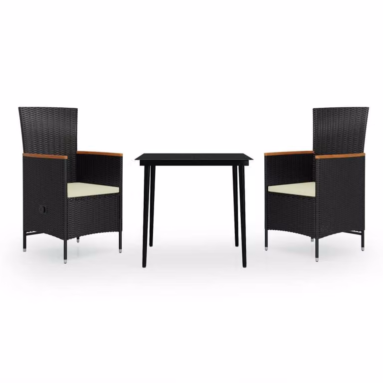 Set da Pranzo da Giardino 3 pz con Cuscini Nero