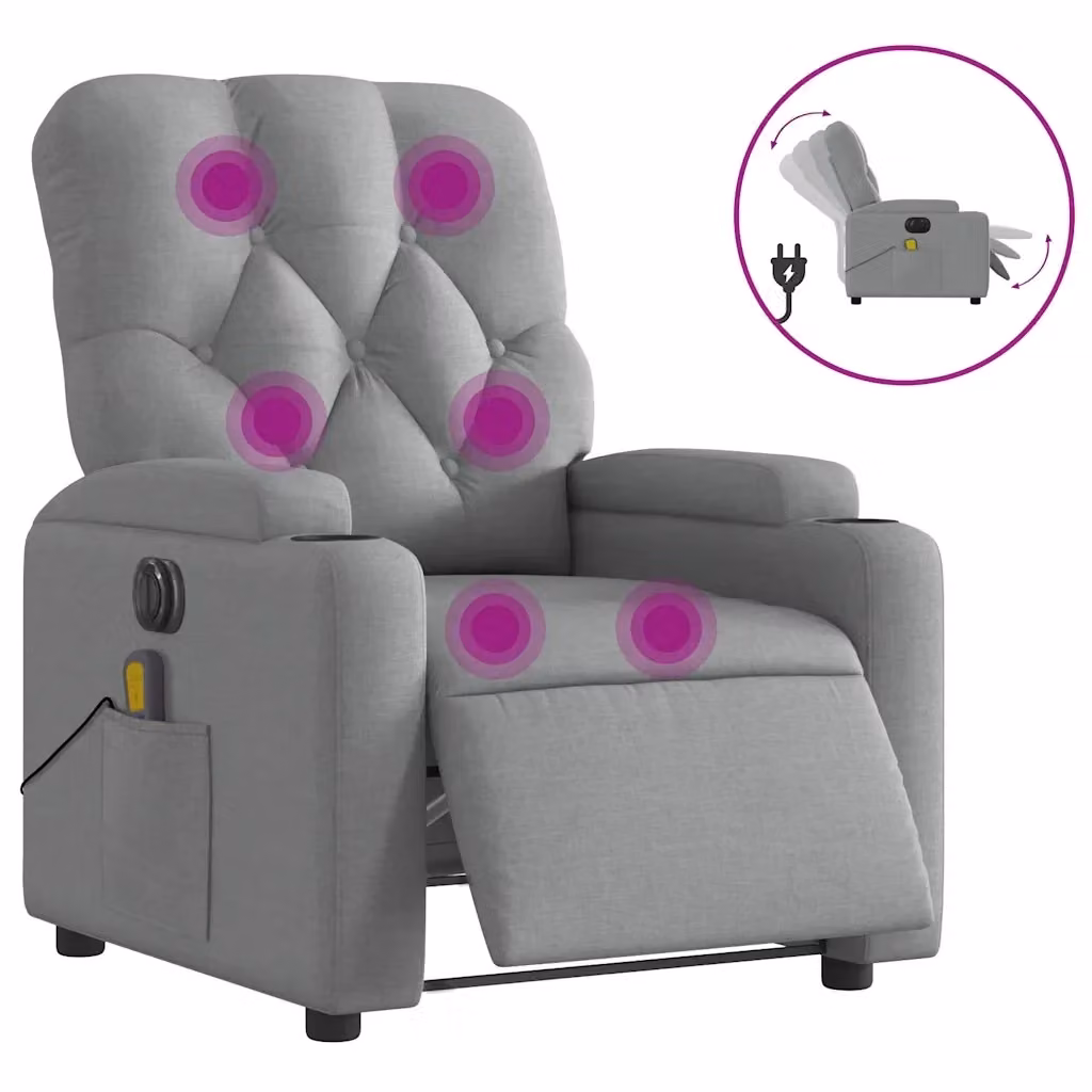 Poltrona Reclinabile Elettrica con Massaggio vidaXL in Tessuto Grigio – 2