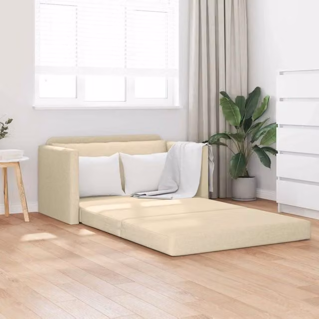 Divano letto moderno vidaXL color beige con struttura in metallo e legno L: 124 cm, P: 71 cm, H: 78 cm